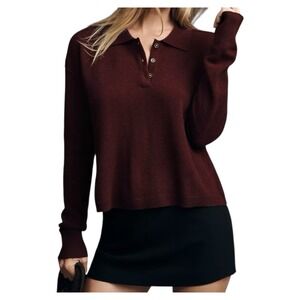 Pilcro Anthropologie The Jensen Cashmere Crop Polo Sweater Womens Small Purple